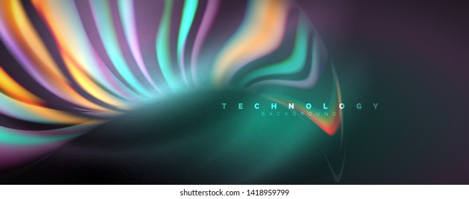 Fluid color swirls on black. Modern background with trendy design. Vector rainbow style