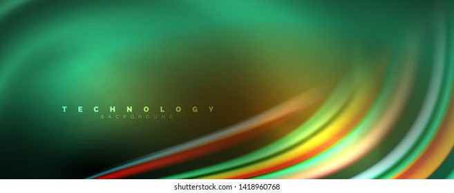 Fluid color swirls on black. Modern background with trendy design. Vector rainbow style