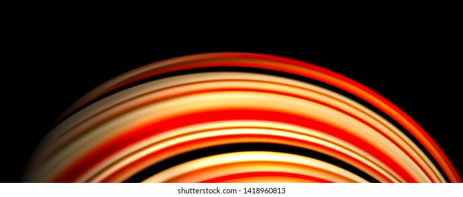 Fluid color swirls on black. Modern background with trendy design. Vector rainbow style