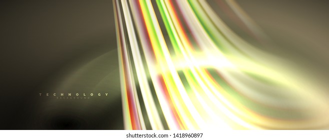 Fluid color swirls on black. Modern background with trendy design. Vector rainbow style