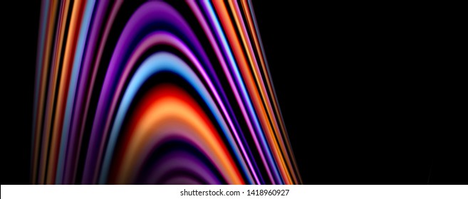 Fluid color swirls on black. Modern background with trendy design. Vector rainbow style