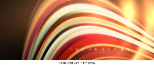 Fluid color swirls on black. Modern background with trendy design. Vector rainbow style