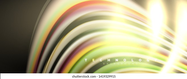 Fluid color swirls on black. Modern background with trendy design. Vector rainbow style