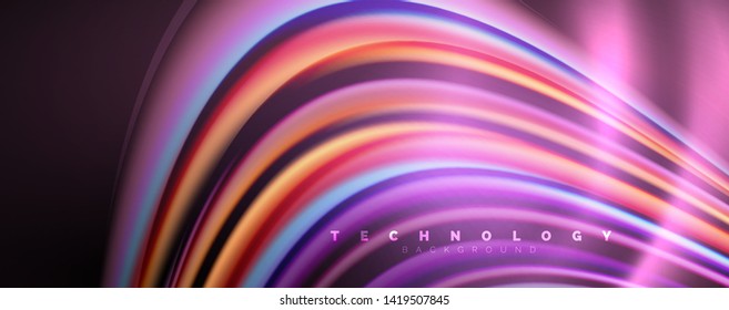 Fluid color swirls on black. Modern background with trendy design. Vector rainbow style