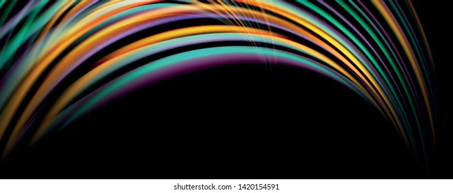 Fluid color swirls on black. Modern background with trendy design. Vector rainbow style