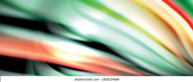 Fluid color swirls on black. Modern background with trendy design. Vector rainbow style