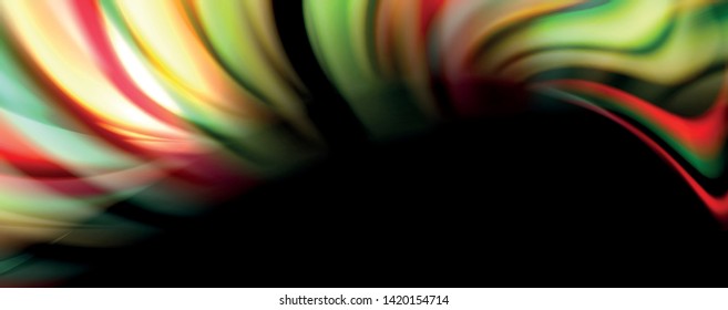 Fluid color swirls on black. Modern background with trendy design. Vector rainbow style