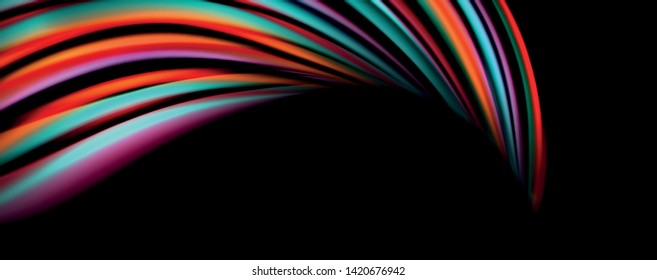 Fluid color swirls on black. Modern background with trendy design. Vector rainbow style