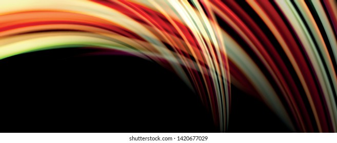 Fluid color swirls on black. Modern background with trendy design. Vector rainbow style