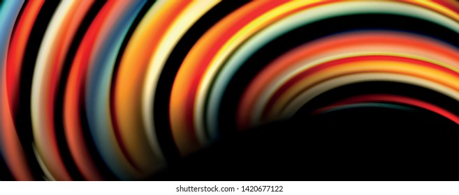 Fluid color swirls on black. Modern background with trendy design. Vector rainbow style