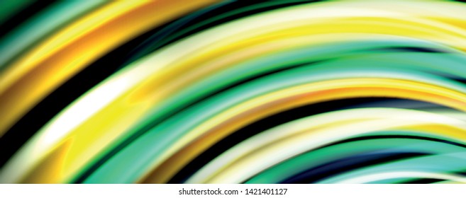 Fluid color swirls on black. Modern background with trendy design. Vector rainbow style