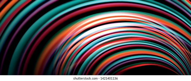 Fluid color swirls on black. Modern background with trendy design. Vector rainbow style
