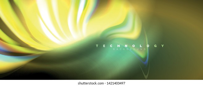 Fluid color swirls on black. Modern background with trendy design. Vector rainbow style