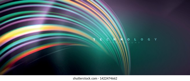 Fluid color swirls on black. Modern background with trendy design. Vector rainbow style
