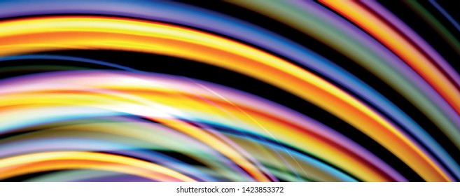 Fluid color swirls on black. Modern background with trendy design. Vector rainbow style