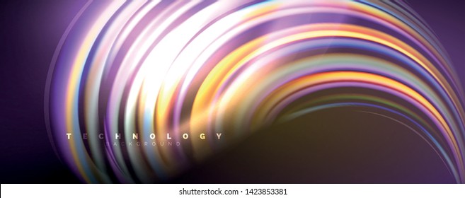 Fluid color swirls on black. Modern background with trendy design. Vector rainbow style