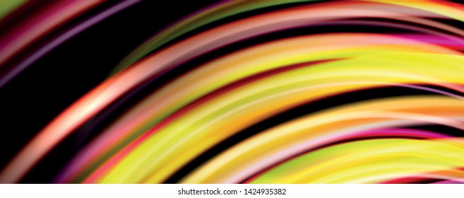 Fluid color swirls on black. Modern background with trendy design. Vector rainbow style