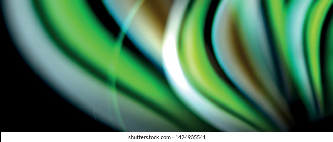 Fluid color swirls on black. Modern background with trendy design. Vector rainbow style