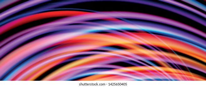 Fluid color swirls on black. Modern background with trendy design. Vector rainbow style
