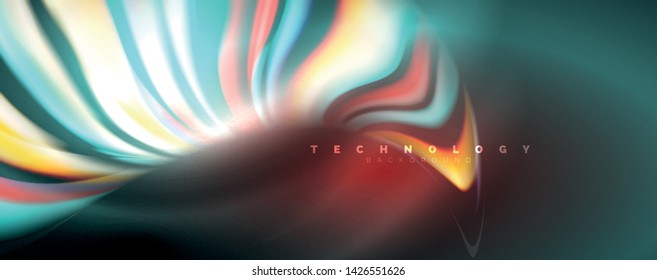 Fluid color swirls on black. Modern background with trendy design. Vector rainbow style
