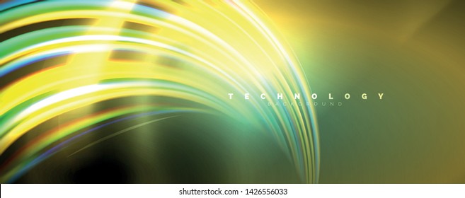 Fluid color swirls on black. Modern background with trendy design. Vector rainbow style