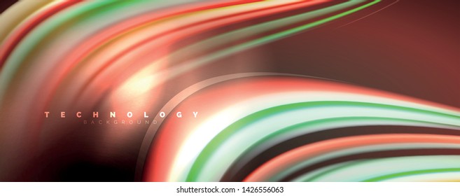 Fluid color swirls on black. Modern background with trendy design. Vector rainbow style