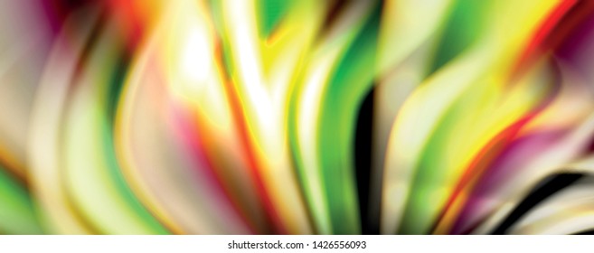 Fluid color swirls on black. Modern background with trendy design. Vector rainbow style