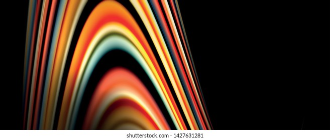 Fluid color swirls on black. Modern background with trendy design. Vector rainbow style