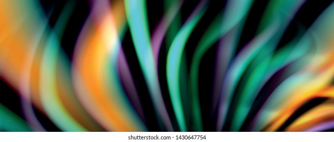 Fluid color swirls on black. Modern background with trendy design. Vector rainbow style