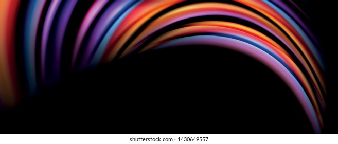Fluid color swirls on black. Modern background with trendy design. Vector rainbow style
