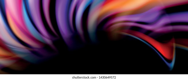 Fluid color swirls on black. Modern background with trendy design. Vector rainbow style