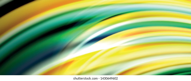 Fluid color swirls on black. Modern background with trendy design. Vector rainbow style