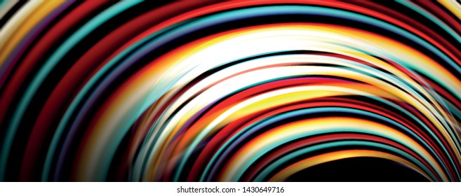 Fluid color swirls on black. Modern background with trendy design. Vector rainbow style