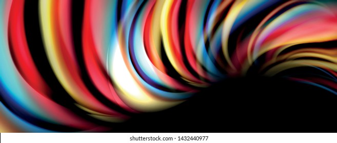 Fluid color swirls on black. Modern background with trendy design. Vector rainbow style