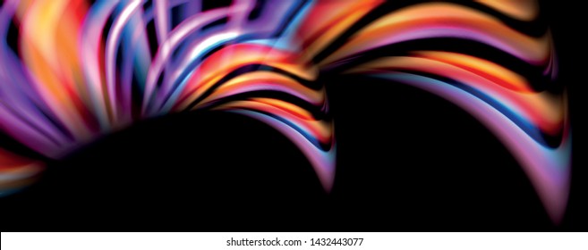 Fluid color swirls on black. Modern background with trendy design. Vector rainbow style