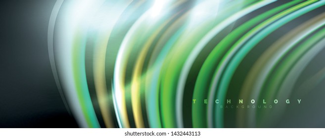 Fluid color swirls on black. Modern background with trendy design. Vector rainbow style