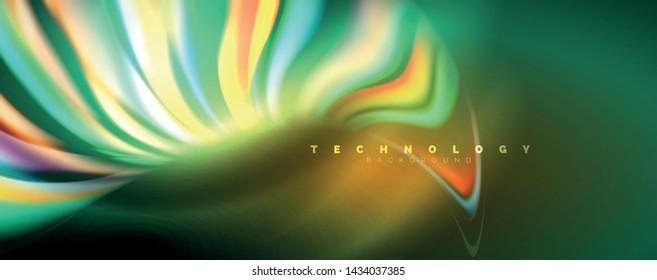 Fluid color swirls on black. Modern background with trendy design. Vector rainbow style