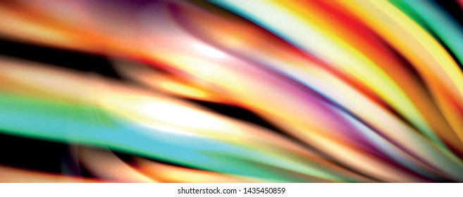Fluid color swirls on black. Modern background with trendy design. Vector rainbow style