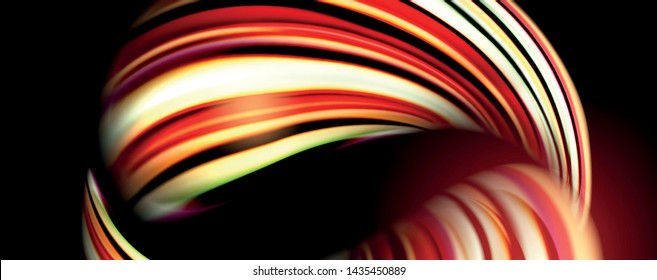 Fluid color swirls on black. Modern background with trendy design. Vector rainbow style
