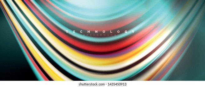 Fluid color swirls on black. Modern background with trendy design. Vector rainbow style
