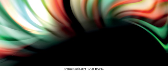 Fluid color swirls on black. Modern background with trendy design. Vector rainbow style