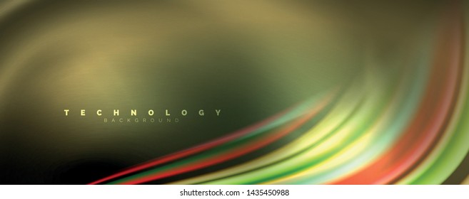 Fluid color swirls on black. Modern background with trendy design. Vector rainbow style