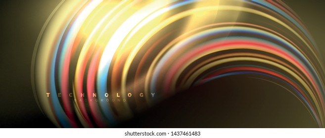 Fluid color swirls on black. Modern background with trendy design. Vector rainbow style