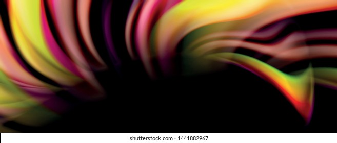 Fluid color swirls on black. Modern background with trendy design. Vector rainbow style