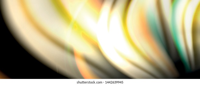 Fluid color swirls on black. Modern background with trendy design. Vector rainbow style