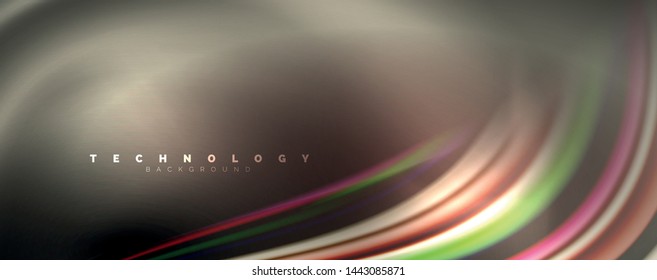 Fluid color swirls on black. Modern background with trendy design. Vector rainbow style