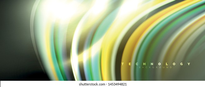 Fluid color swirls on black. Modern background with trendy design. Vector rainbow style