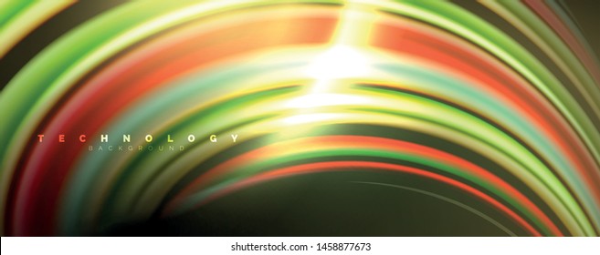 Fluid color swirls on black. Modern background with trendy design. Vector rainbow style