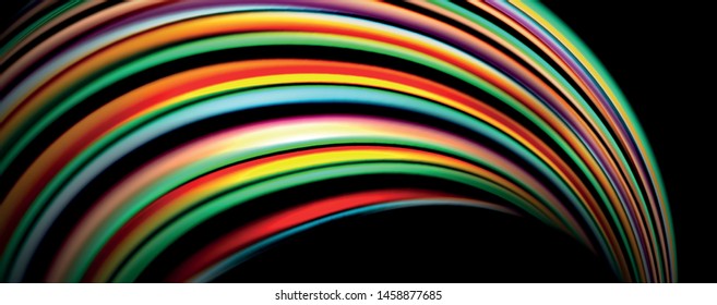 Fluid color swirls on black. Modern background with trendy design. Vector rainbow style