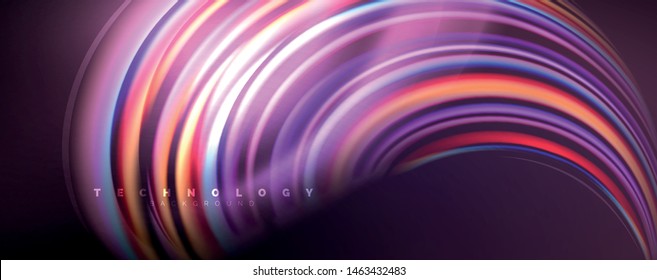 Fluid color swirls on black. Modern background with trendy design. Vector rainbow style